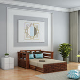Elementra Solid Sheesham Wood 2 Seater Sofa Cum Bed With Storage (Natural Finish)